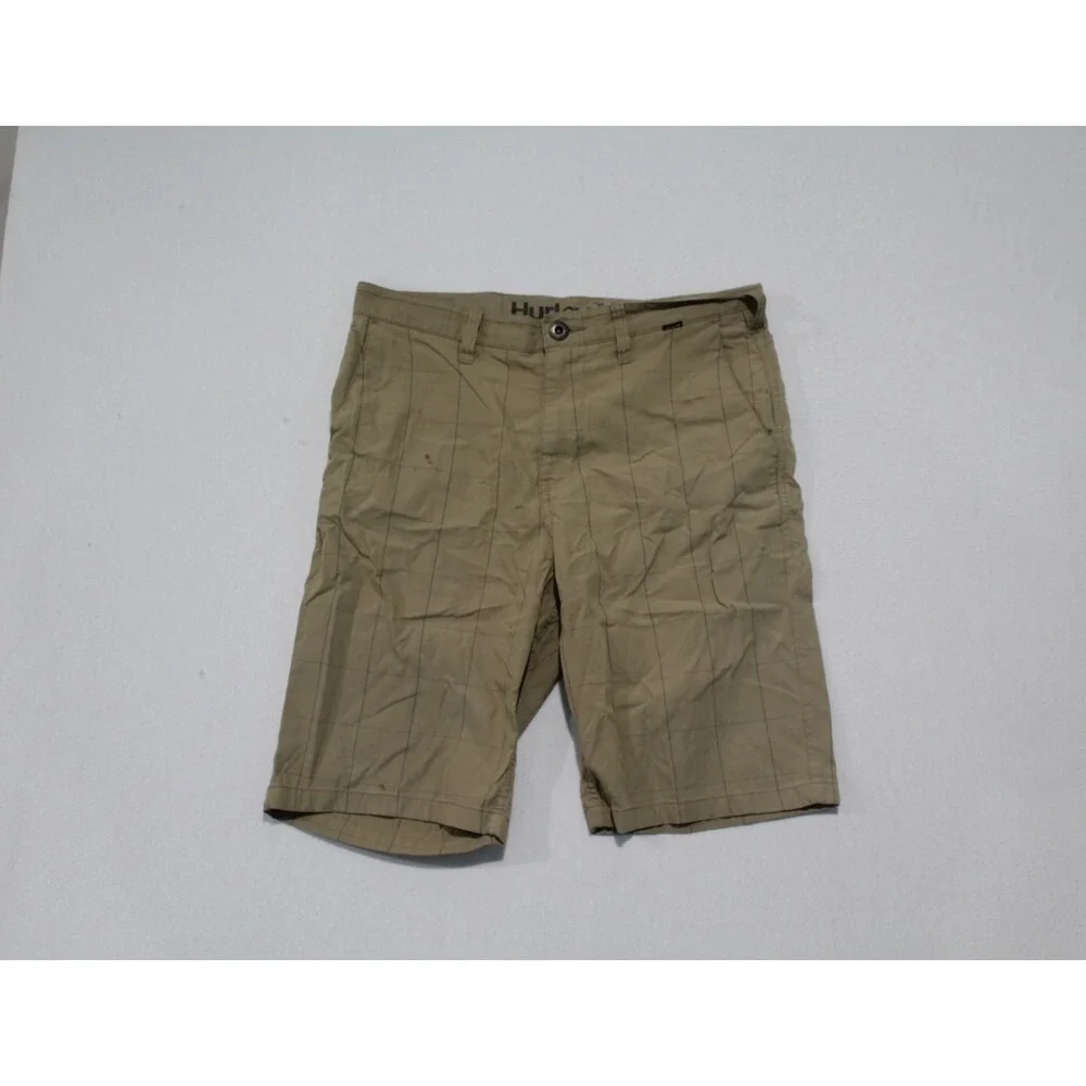 Hurley Brown Plaid Shorts Casual Swim Beach Stains Size 30X10